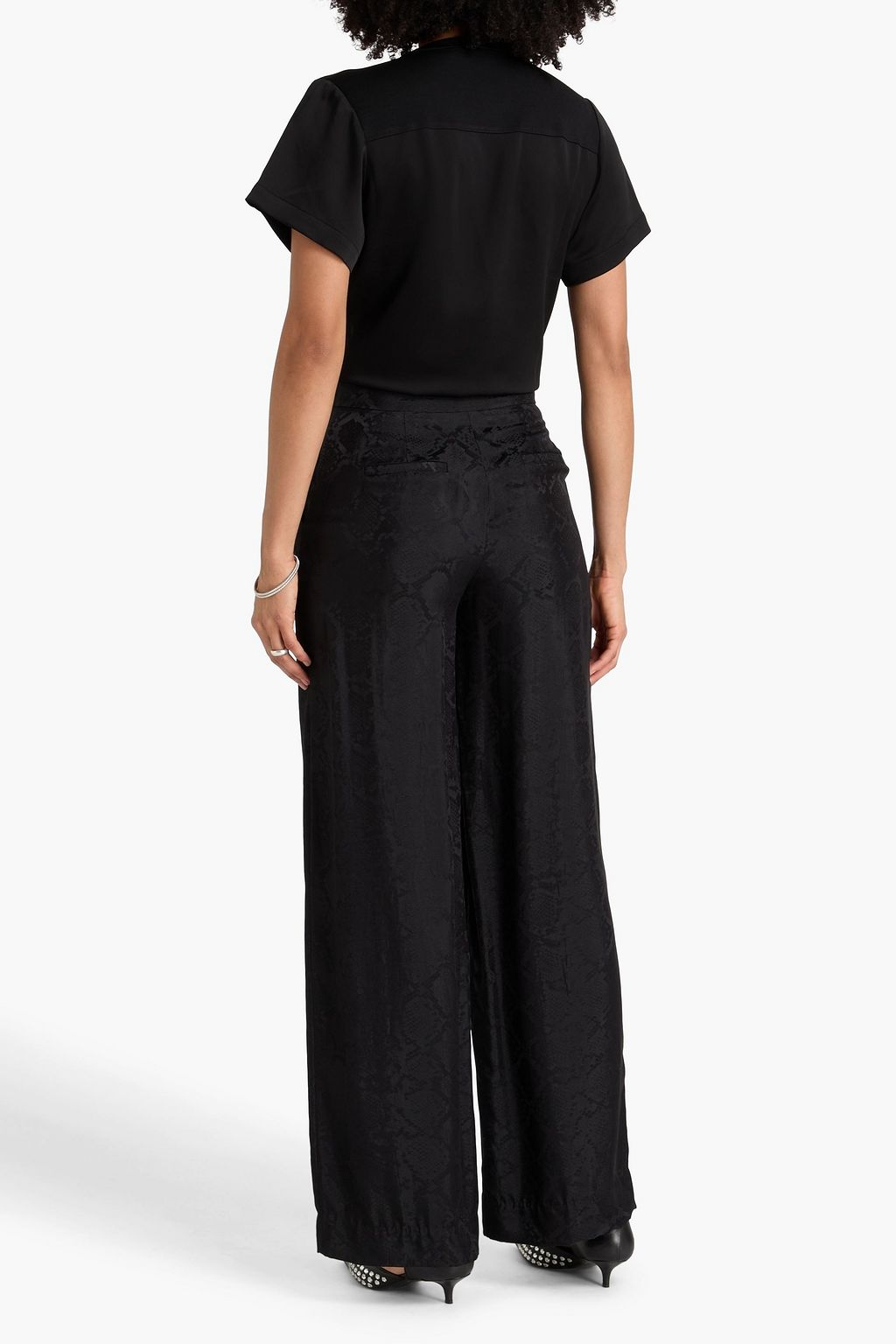 SIMKHAI 스네이크 프린트 새틴 자카드 와이드 레그 팬츠