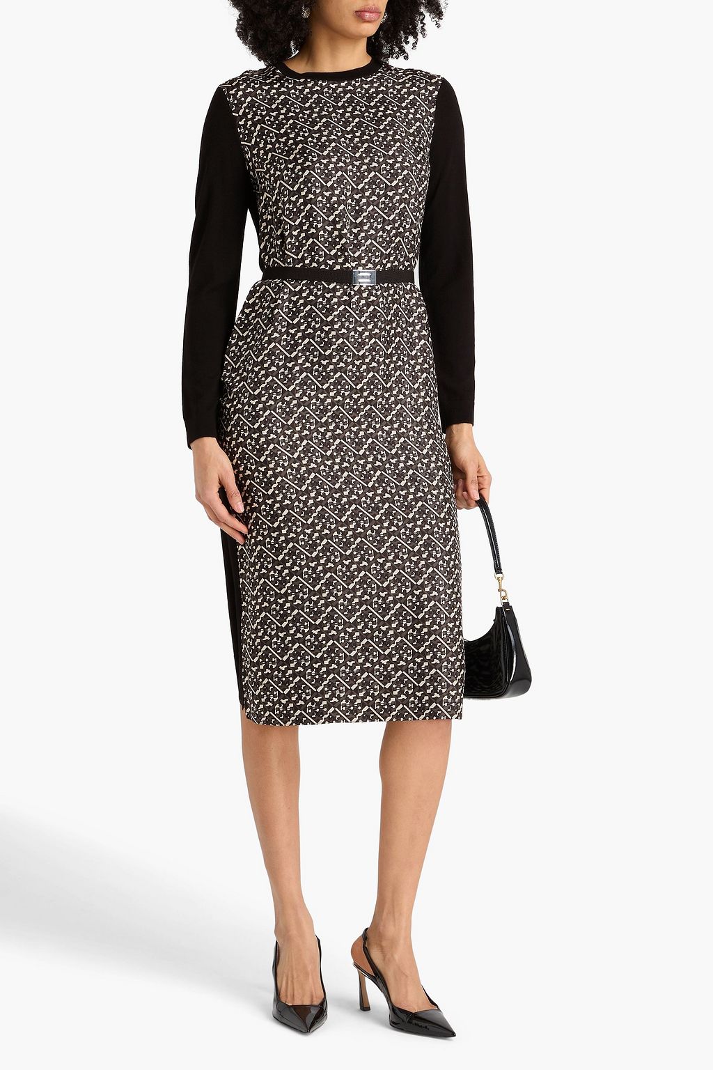 TORY BURCH Kleid aus Merinowolle und Seiden-Twill mit Print und Gürtel