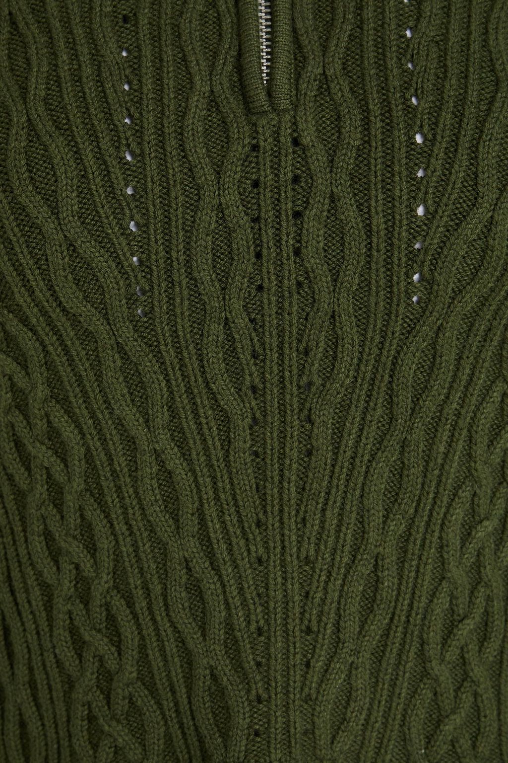 SIMKHAI Cable-knit cotton-blend peplum half-zip sweater