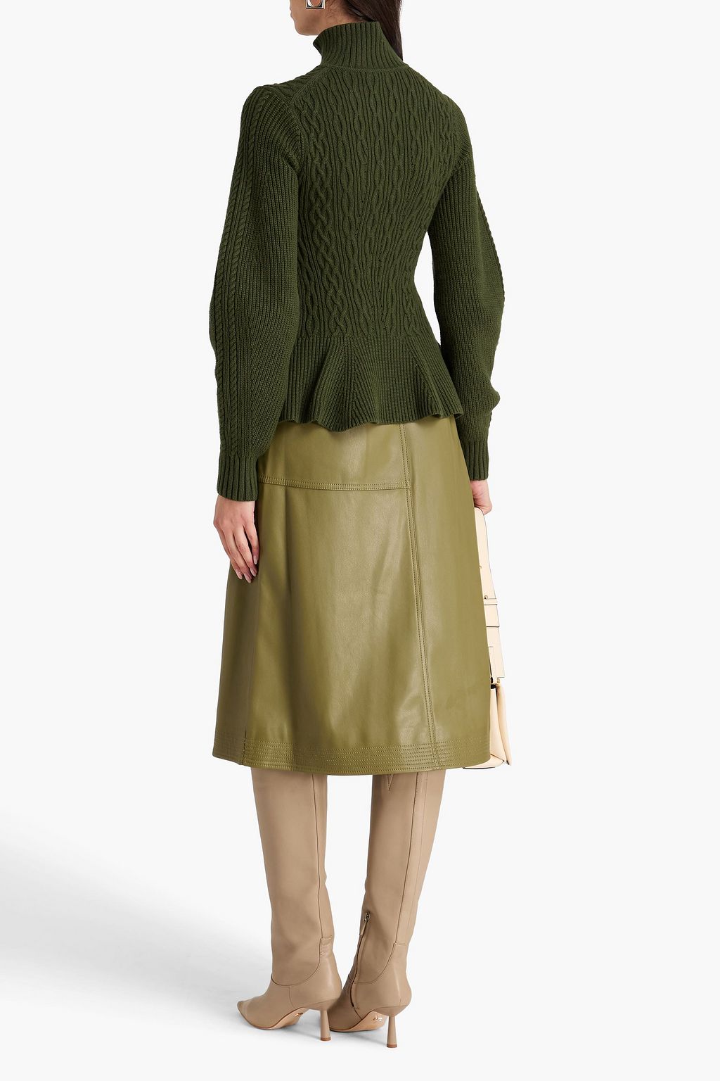 SIMKHAI Cable-knit cotton-blend peplum half-zip sweater