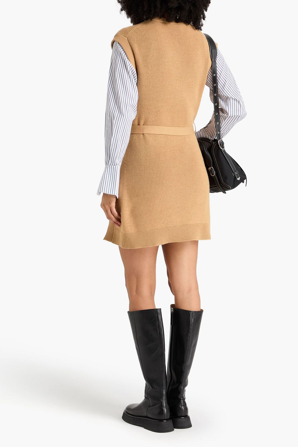 SIMKHAI Layered striped poplin and wool-blend mini dress