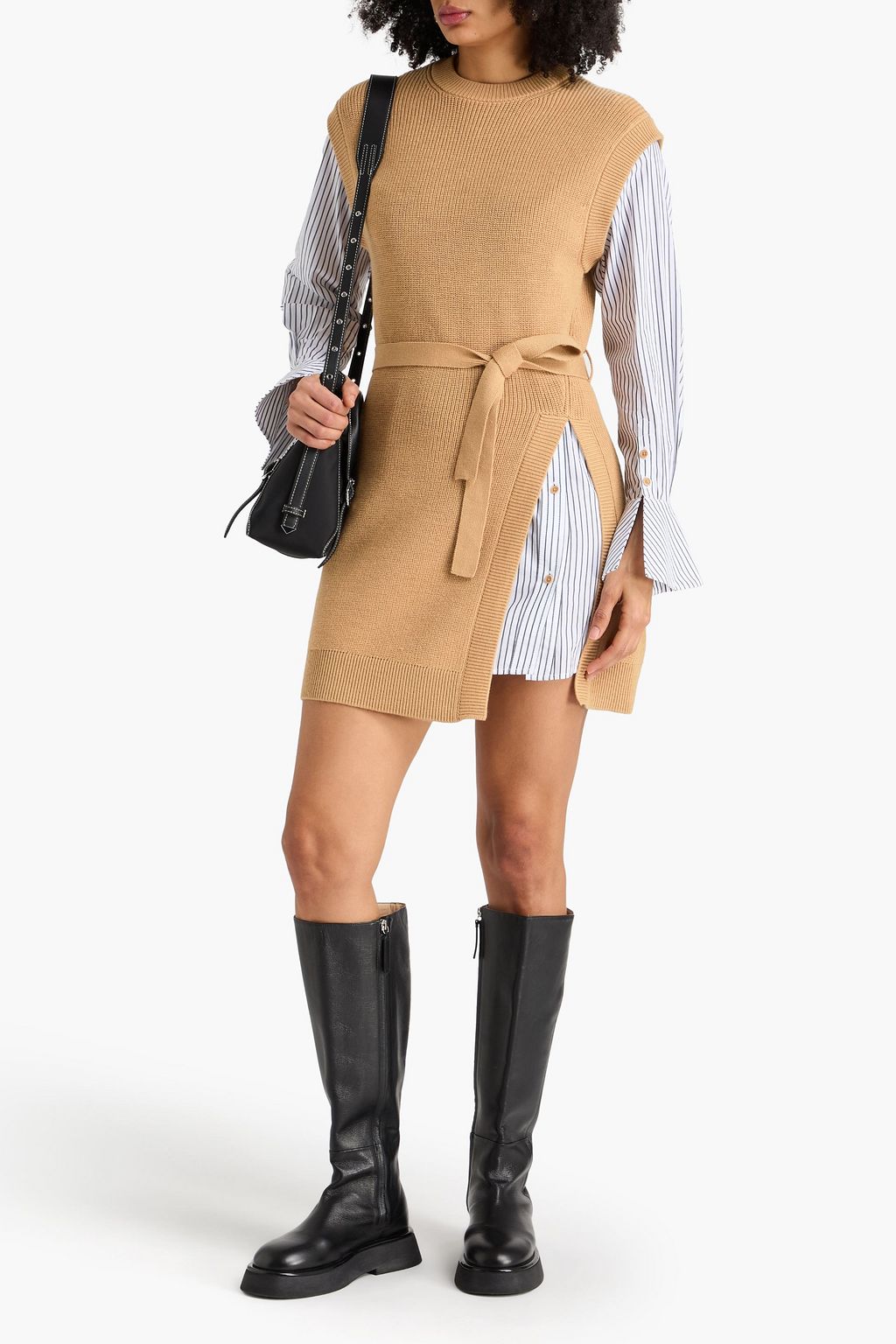 SIMKHAI Layered striped poplin and wool-blend mini dress