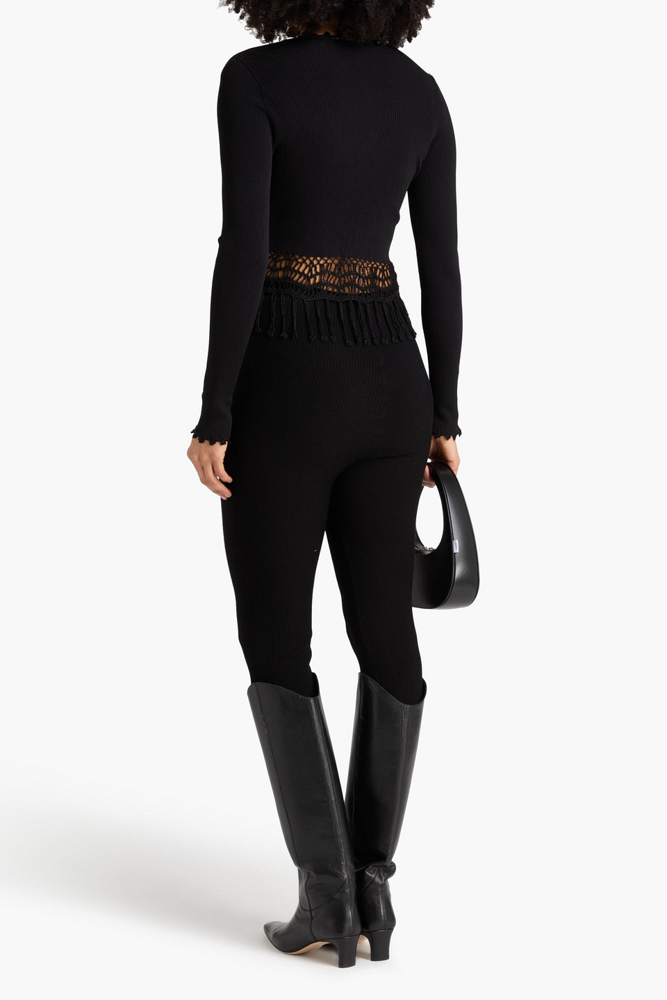  Ganni - Cardigan Aus Rippstrick Mit Fransen - Schwarz - L 