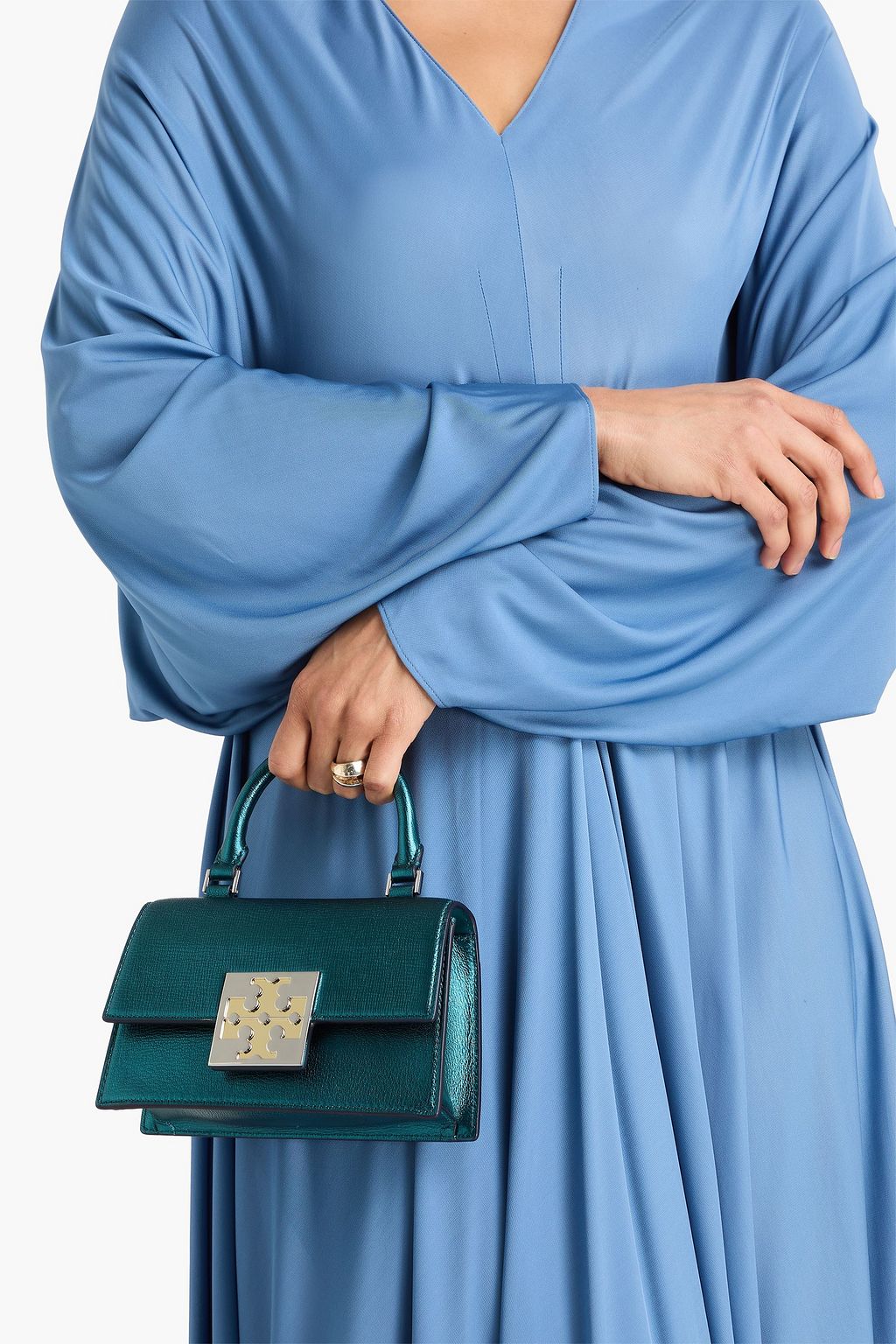 TORY BURCH Bon Bon metallic pebbled-leather tote