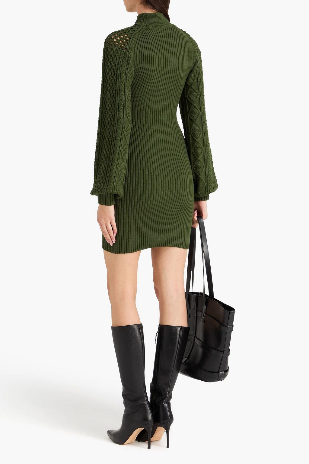 SIMKHAI Layered cable and crochet-knit cotton-blend mini dress