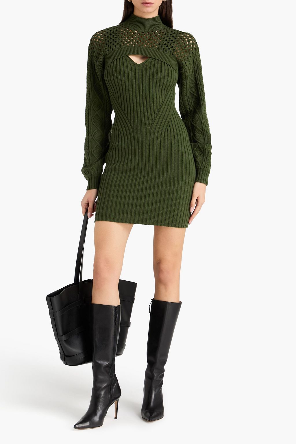 SIMKHAI Layered cable and crochet-knit cotton-blend mini dress