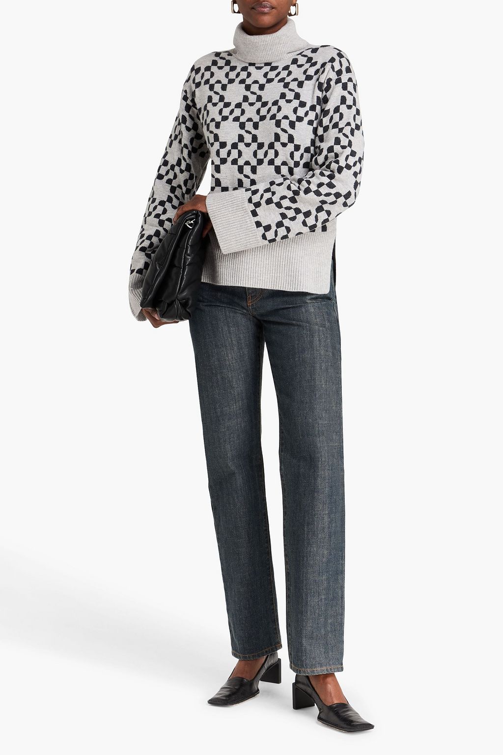 SIMKHAI Jacquard-knit wool and cashmere-blend turtleneck sweater