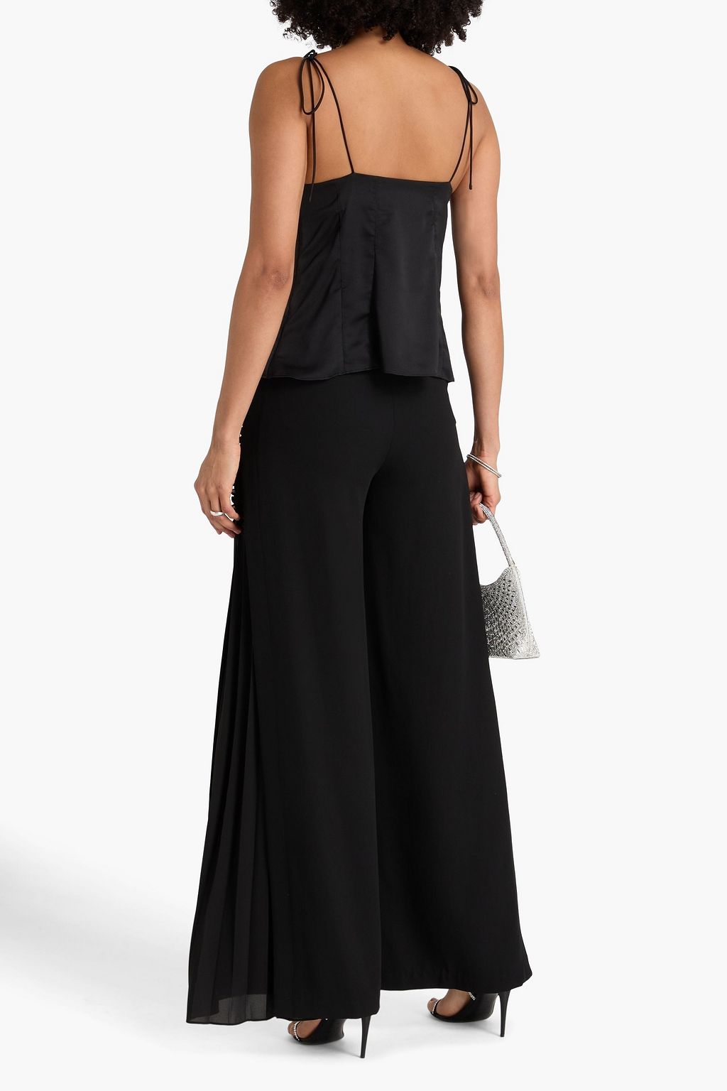 SIMKHAI 플리츠 디테일 크레이프 와이드 레그 팬츠