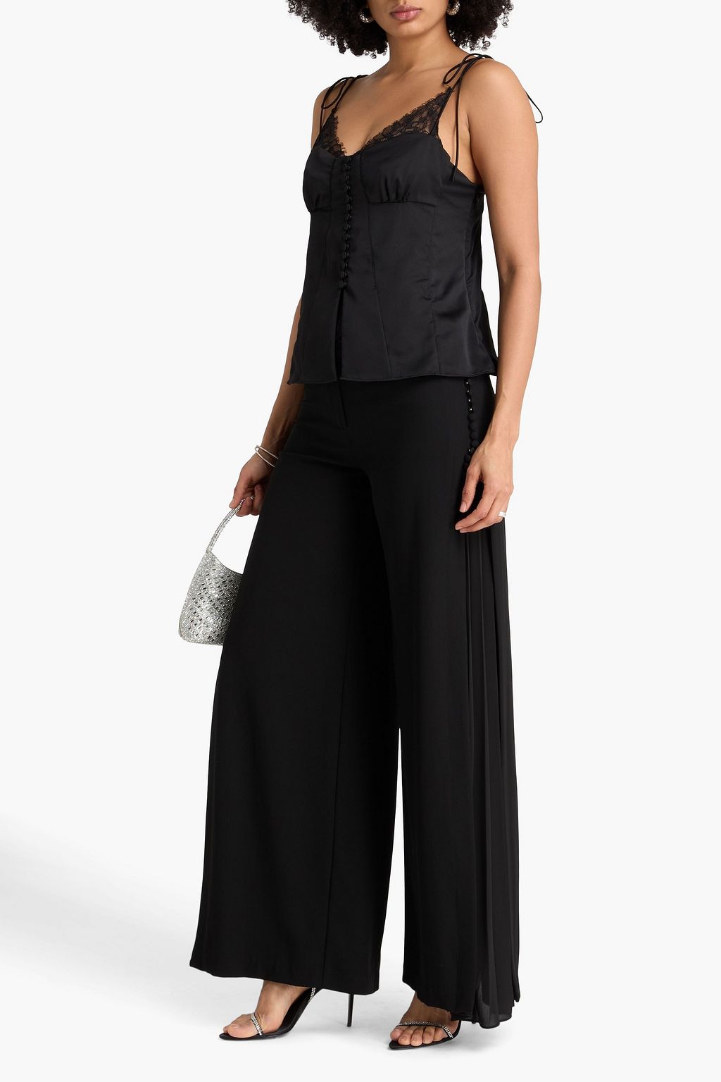 SIMKHAI 플리츠 디테일 크레이프 와이드 레그 팬츠