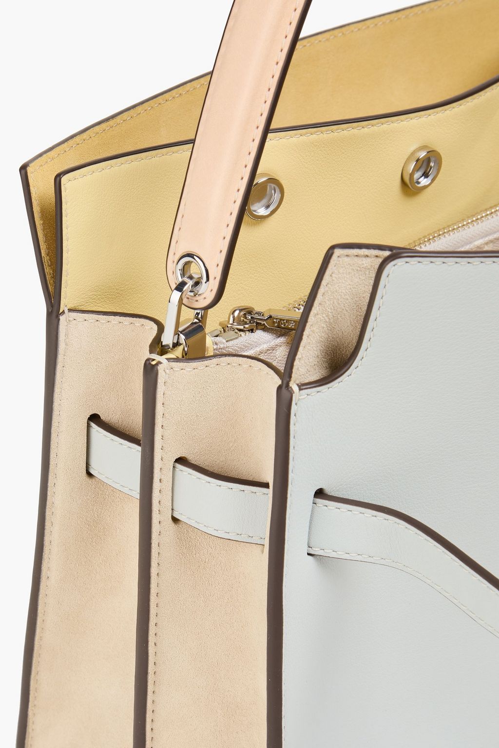 TORY BURCH حقيبة توت "لي رادزيويل" من الشامواه ومن الجلد بأقسام متباينة الألوان