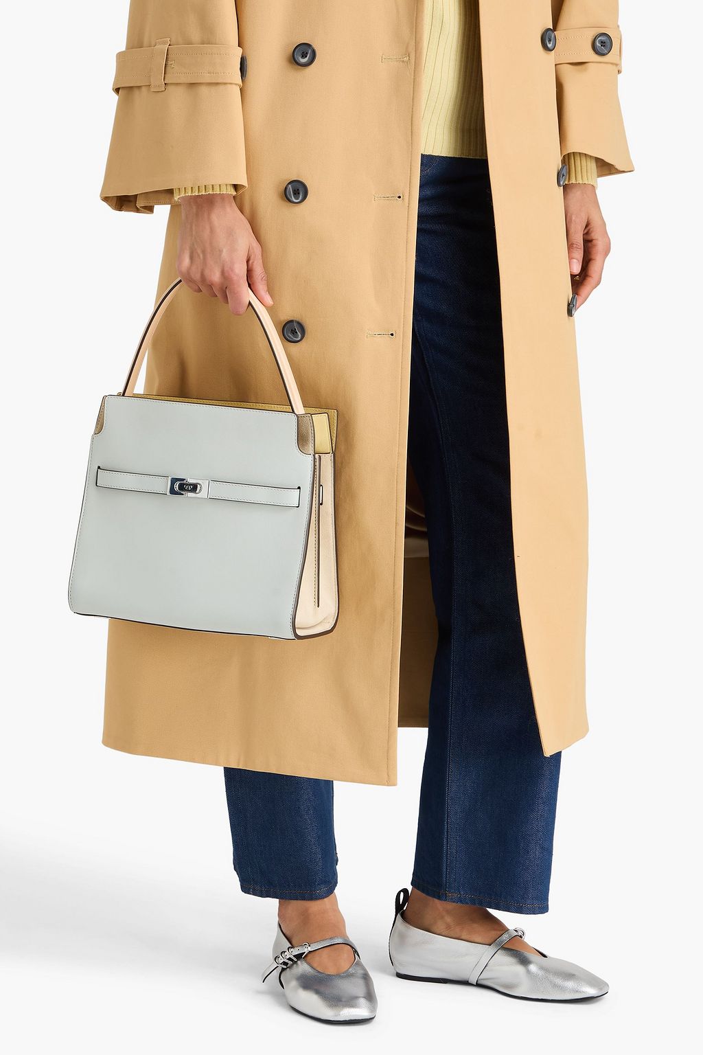 TORY BURCH حقيبة توت "لي رادزيويل" من الشامواه ومن الجلد بأقسام متباينة الألوان