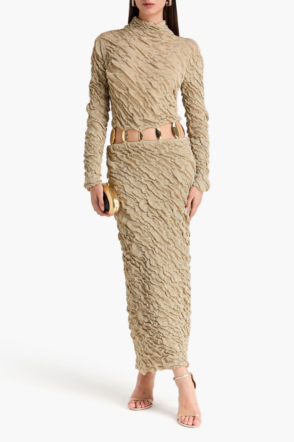 SIMKHAI Karissa cutout metallic textured-knit maxi dress