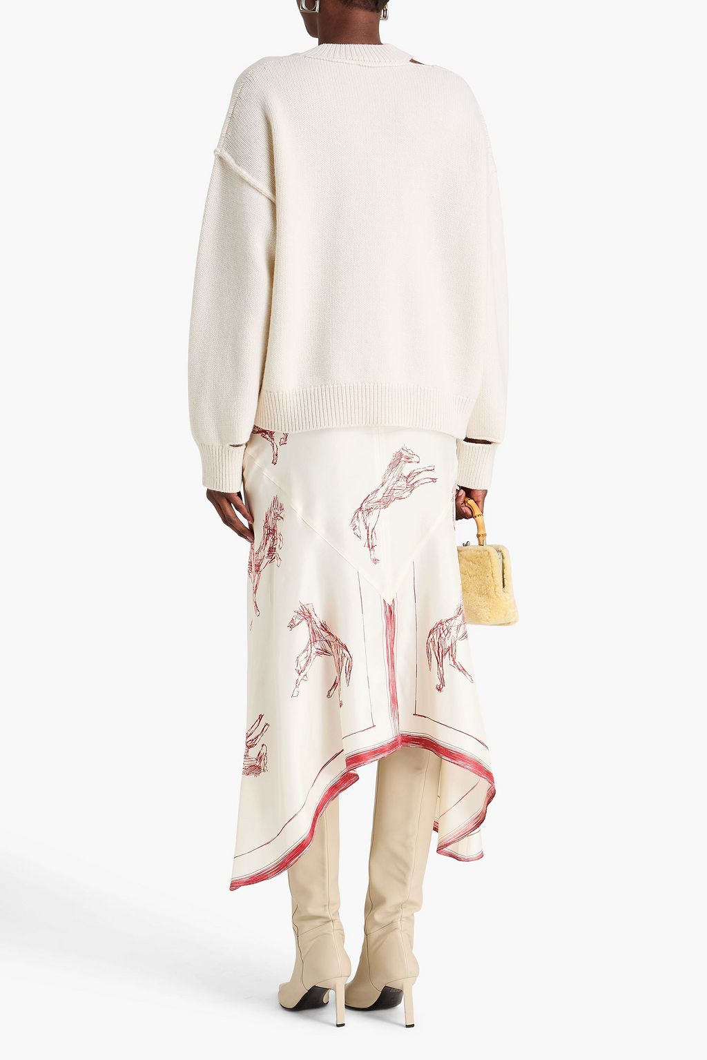 RÓHE تنورة متوسطة الطول من التويل الحريري بتصميم غير متماثل مزينة بطبعات