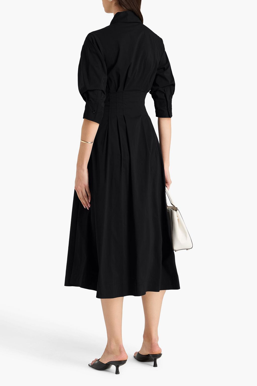 SIMKHAI コットン混ポプリン ミディシャツワンピース ピンタック入り