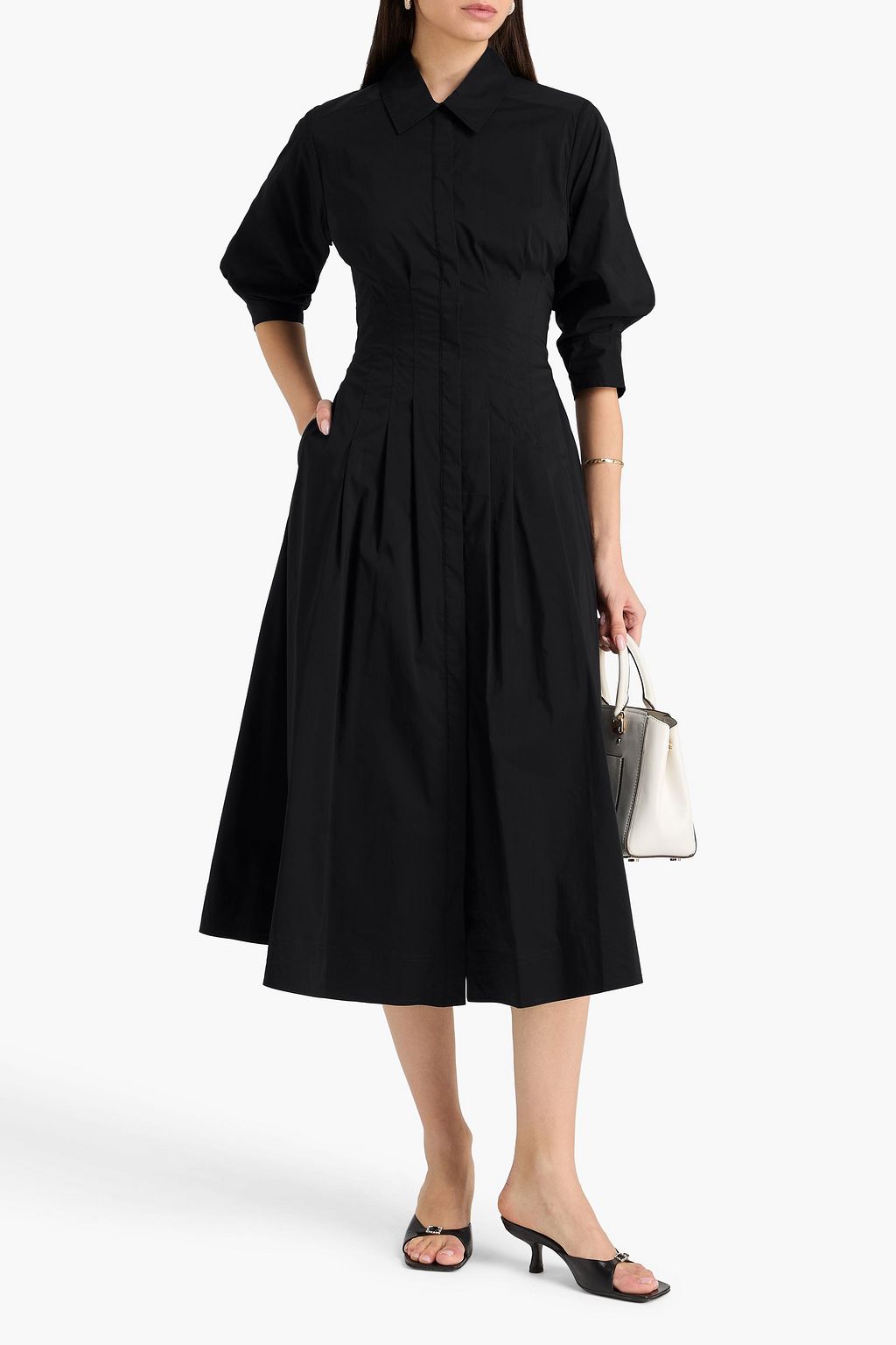 SIMKHAI コットン混ポプリン ミディシャツワンピース ピンタック入り