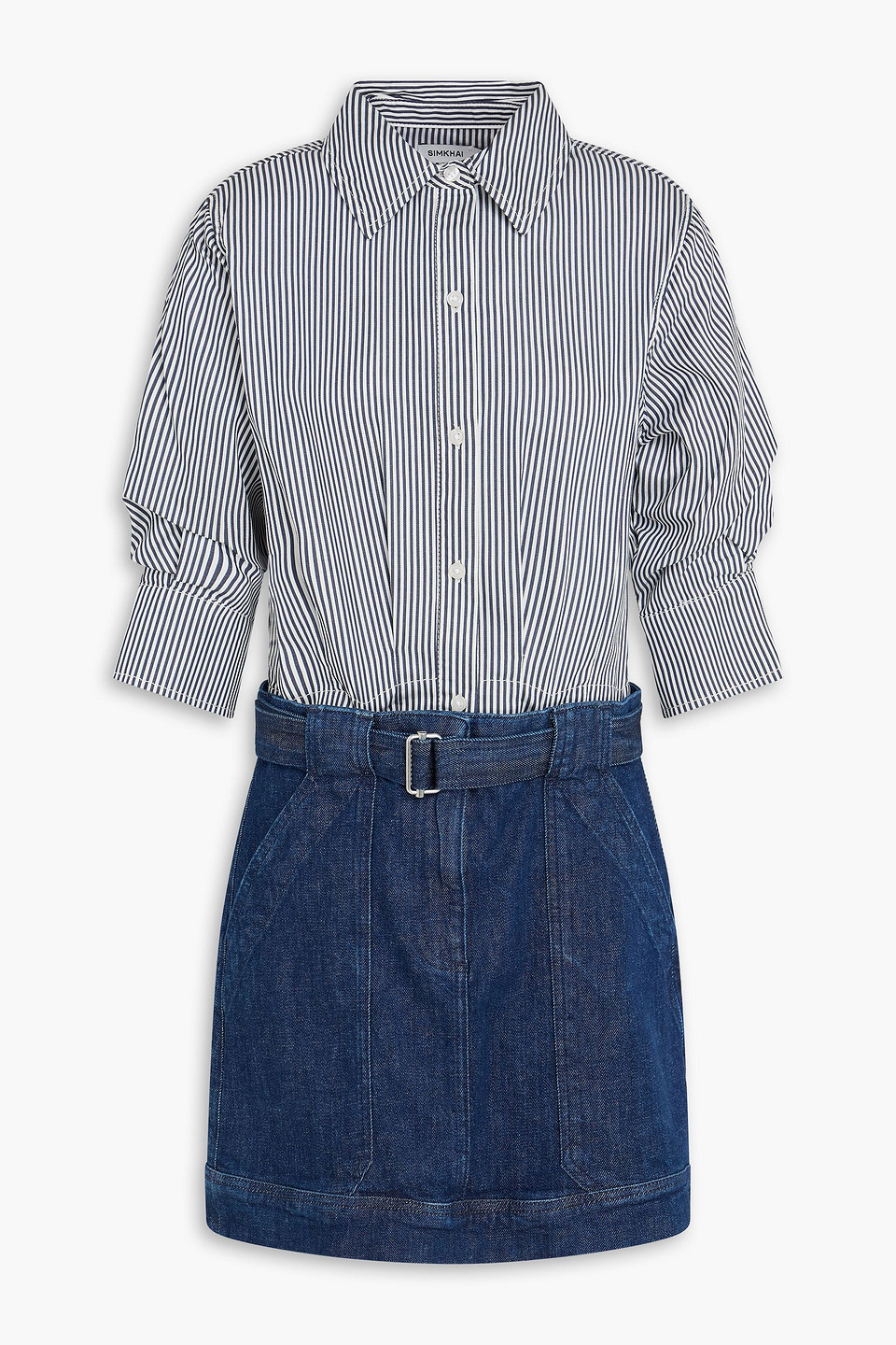 simkhai - harlowe striped stretch-cotton poplin and denim mini dress - blue - us 00