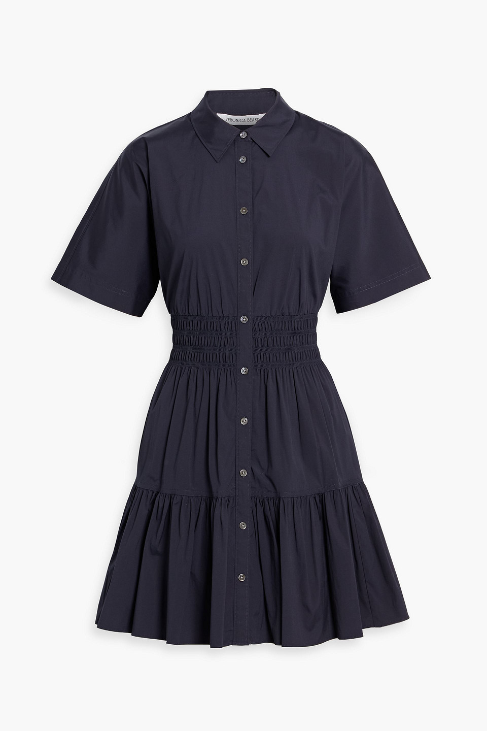 Veronica Beard Greta Tiered Cotton-blend Poplin Mini Shirt Dress In Blue