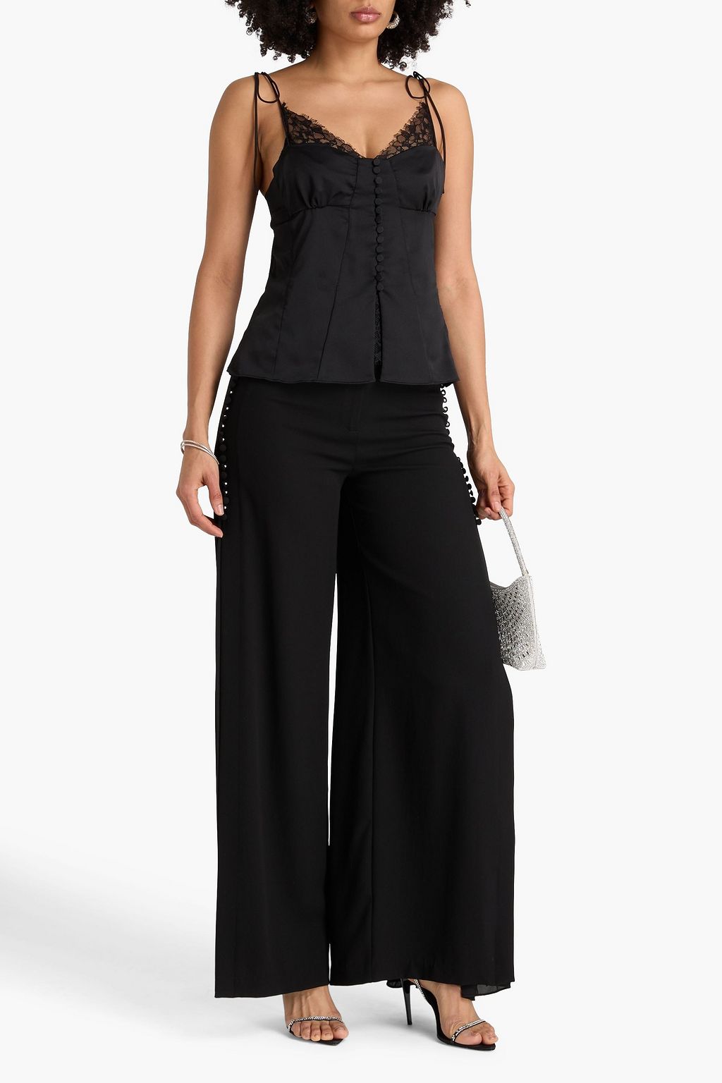 SIMKHAI 레이스 트리밍 새틴 크레이프 캐미솔