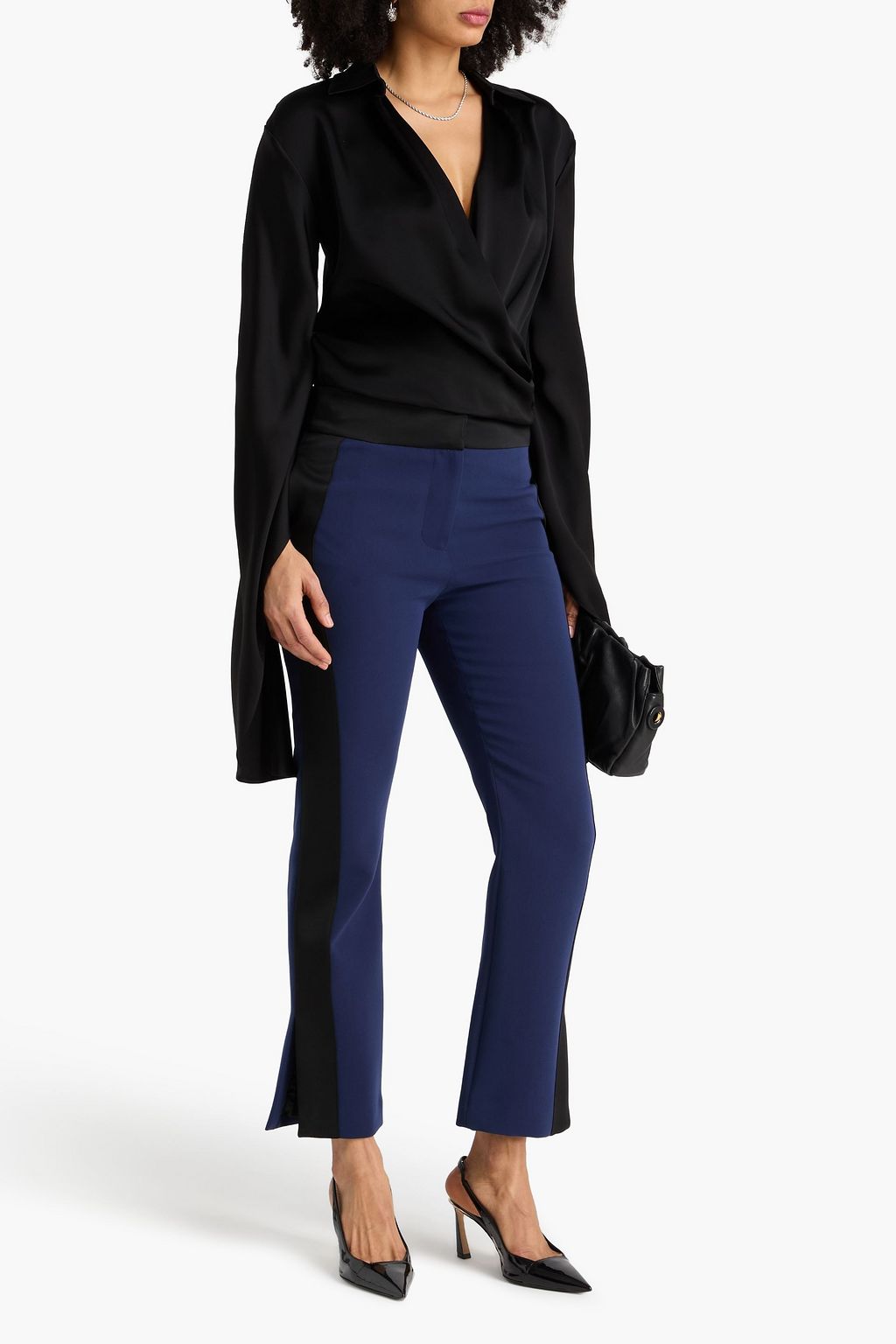 SIMKHAI サテンクレープ ラップ風トップス ドレープ入り