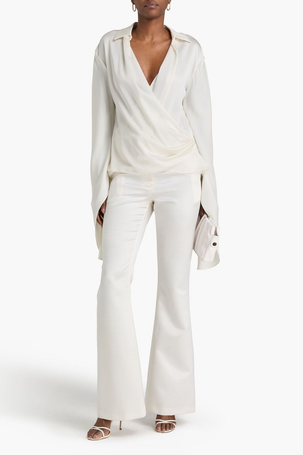 SIMKHAI サテンクレープ ラップ風トップス ドレープ入り