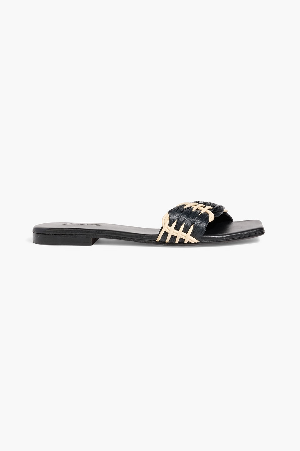 Johanna Ortiz Hidden Messages Leather And Faux Raffia Slides In Black