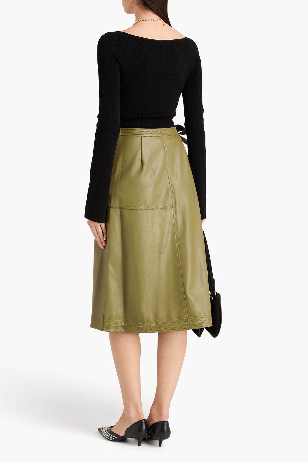 SIMKHAI Mar pleated leather midi skirt