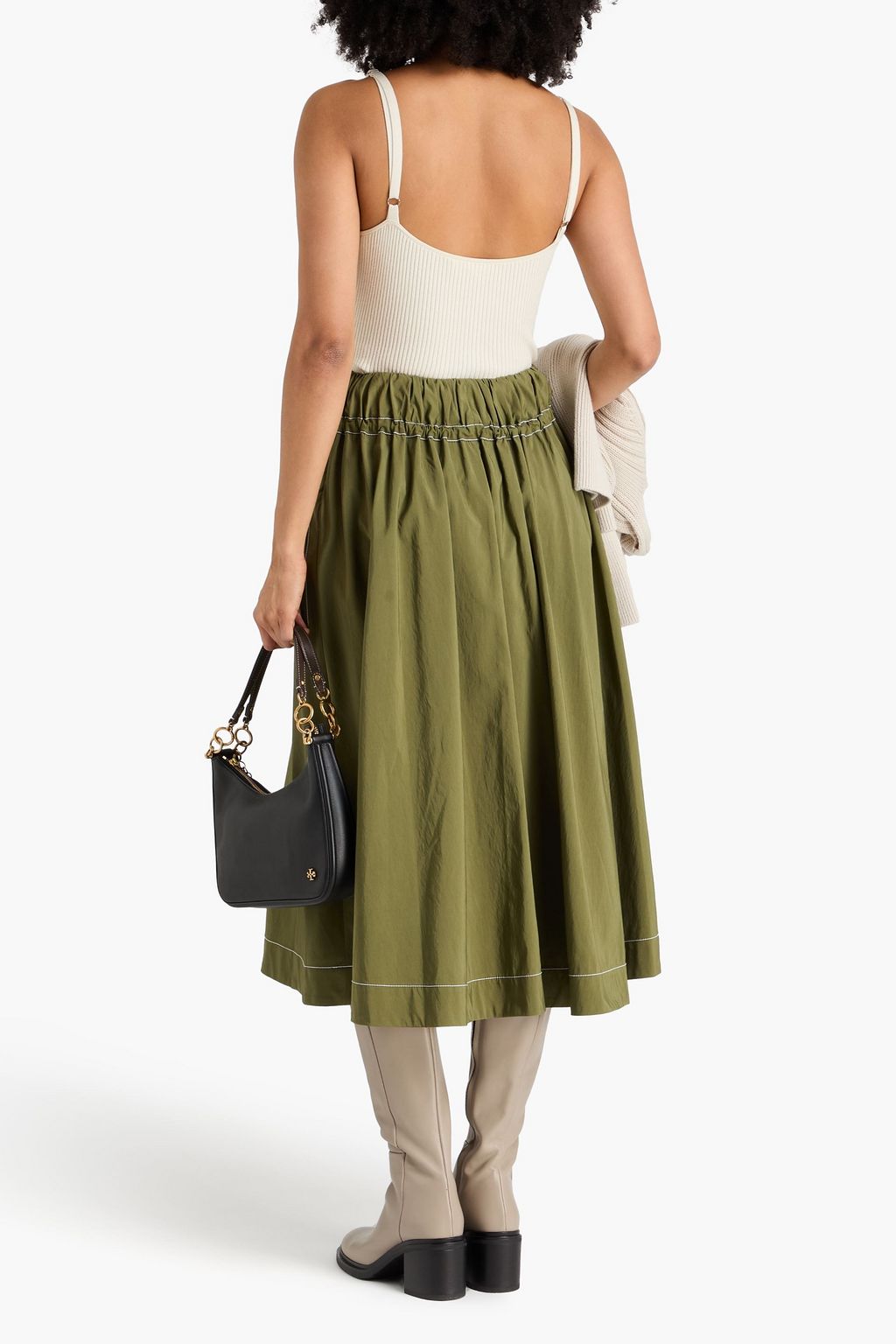 SIMKHAI Gathered cotton-blend faille midi skirt
