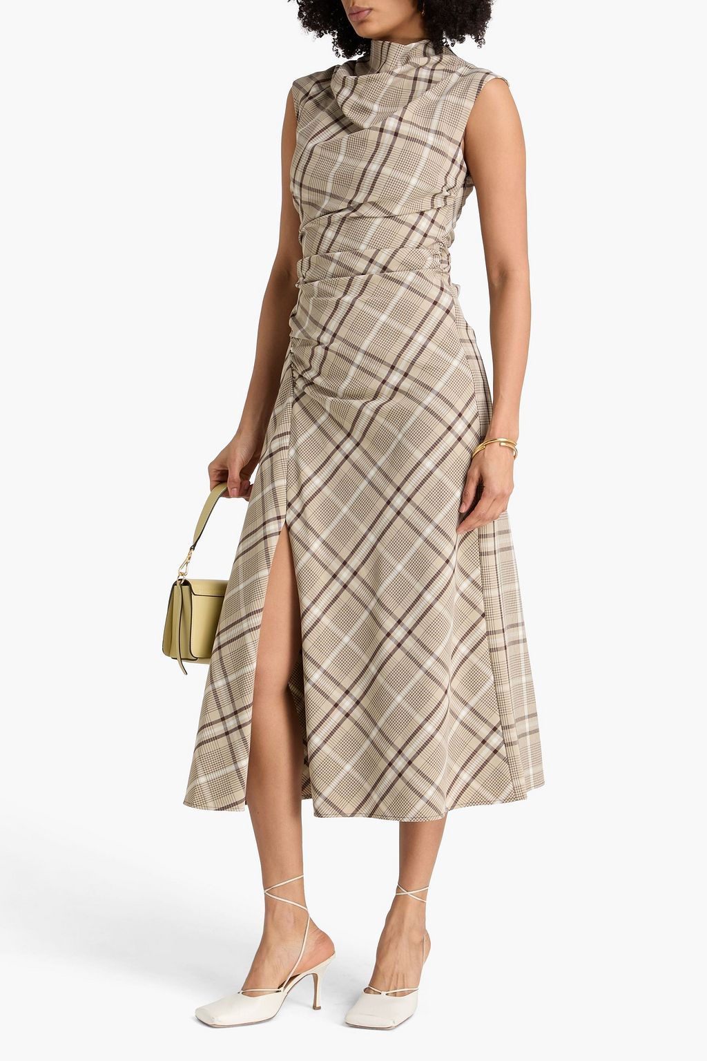SIMKHAI Burke draped check crepe midi dress