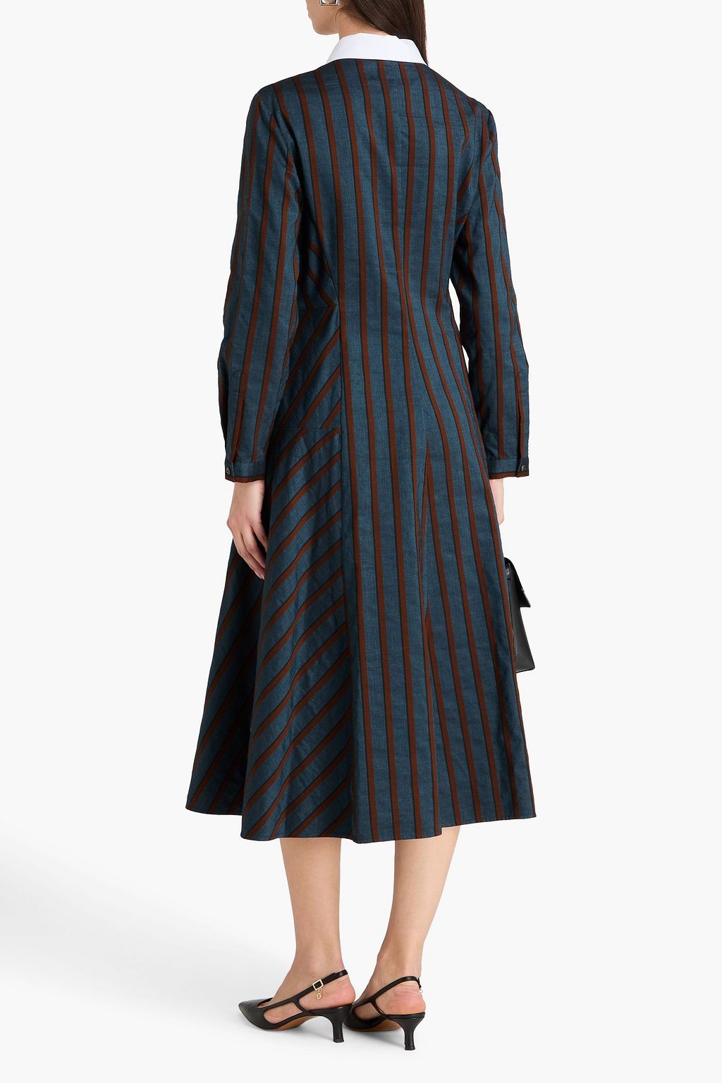 TORY BURCH Striped cotton-blend canvas midi shirt dress