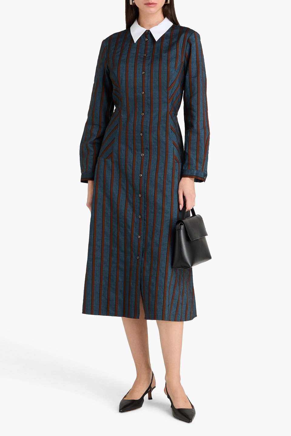  Tory Burch - Gestreiftes Hemdkleid Aus Canvas Aus Einer Baumwollmischung In Midilänge - Blau - Us 12 