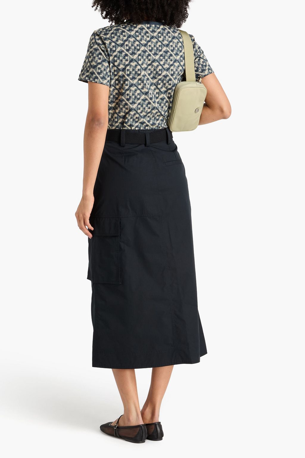 TORY BURCH Belted cotton-poplin midi skirt