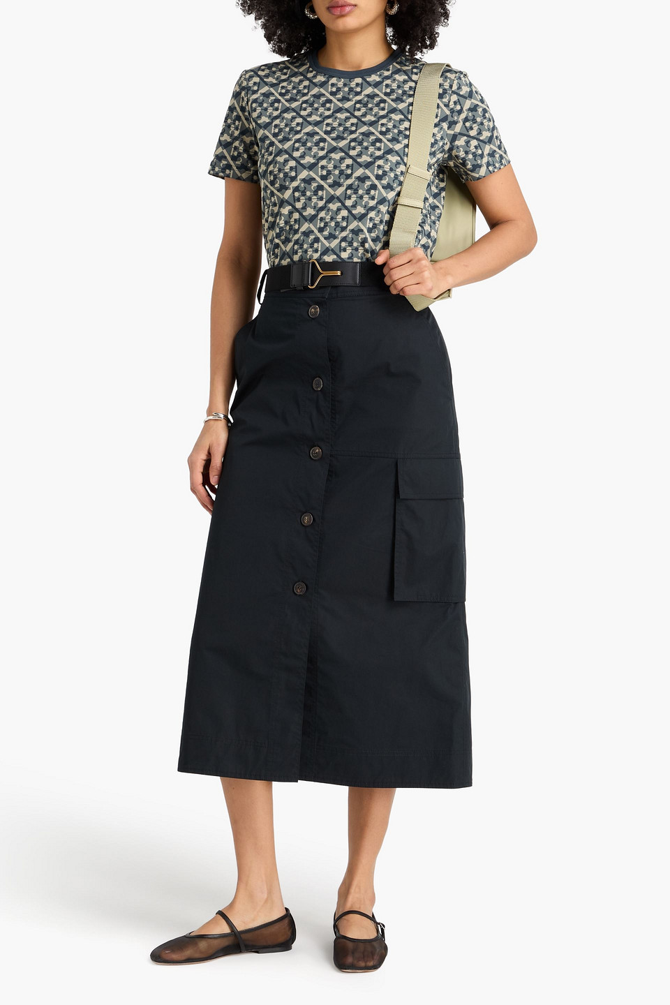  Tory Burch - Midirock Aus Baumwollpopeline Mit Gürtel - Schwarz - Us 2 