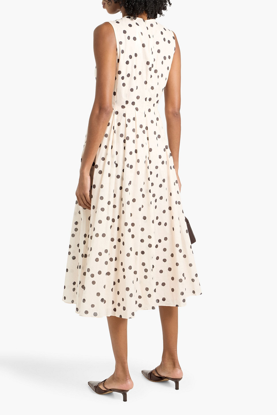 Max Mara Carol Pintucked Polka-dot Cotton-gauze Midi Dress In Sand