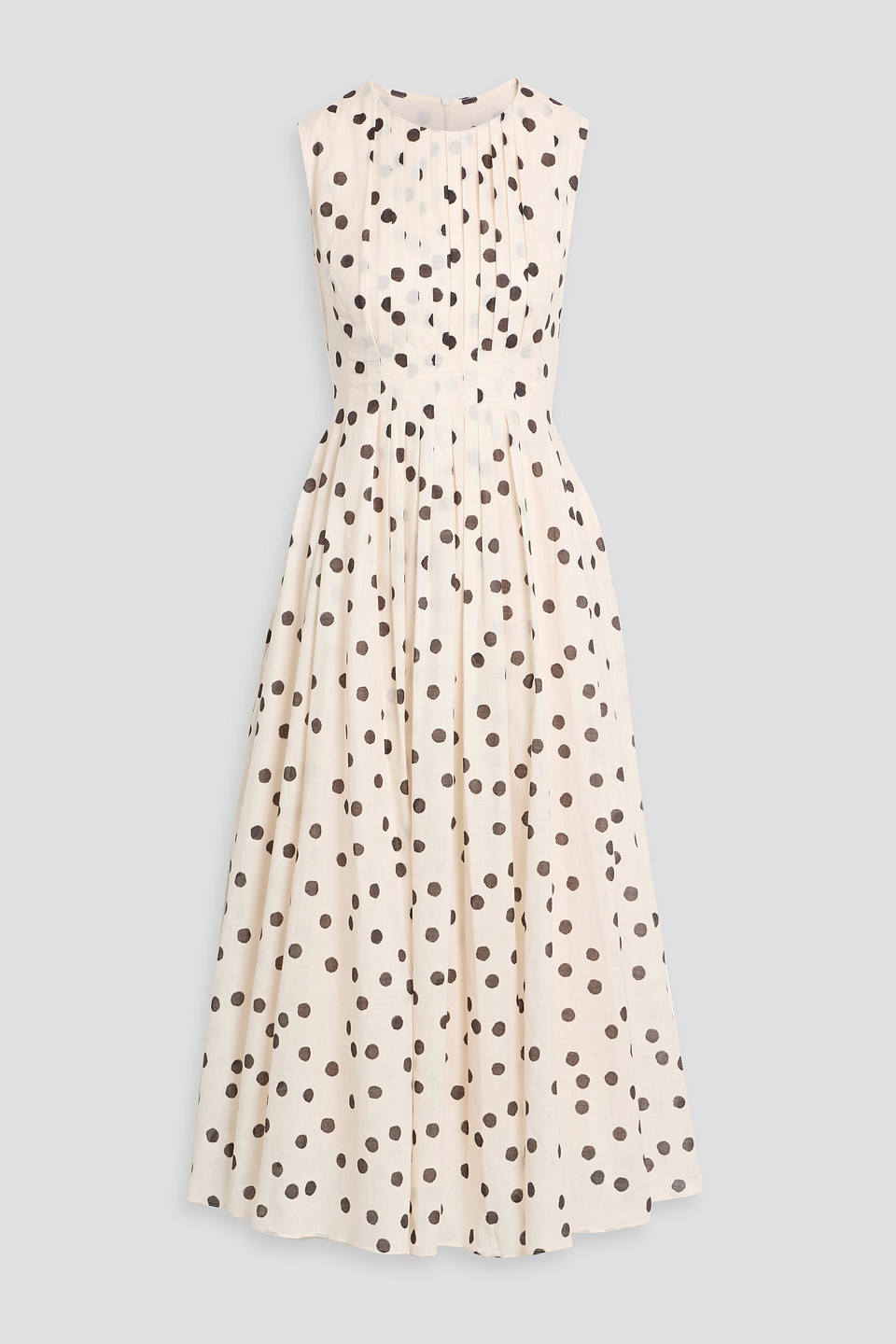 Max Mara Carol Pintucked Polka-dot Cotton-gauze Midi Dress In Sand