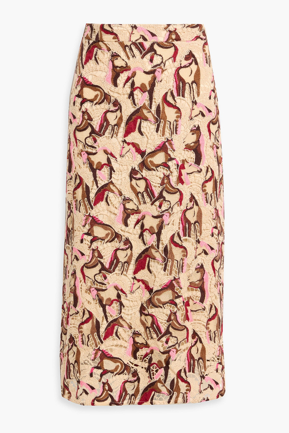farm rio - embroidered guipure lace midi skirt - white - xxs