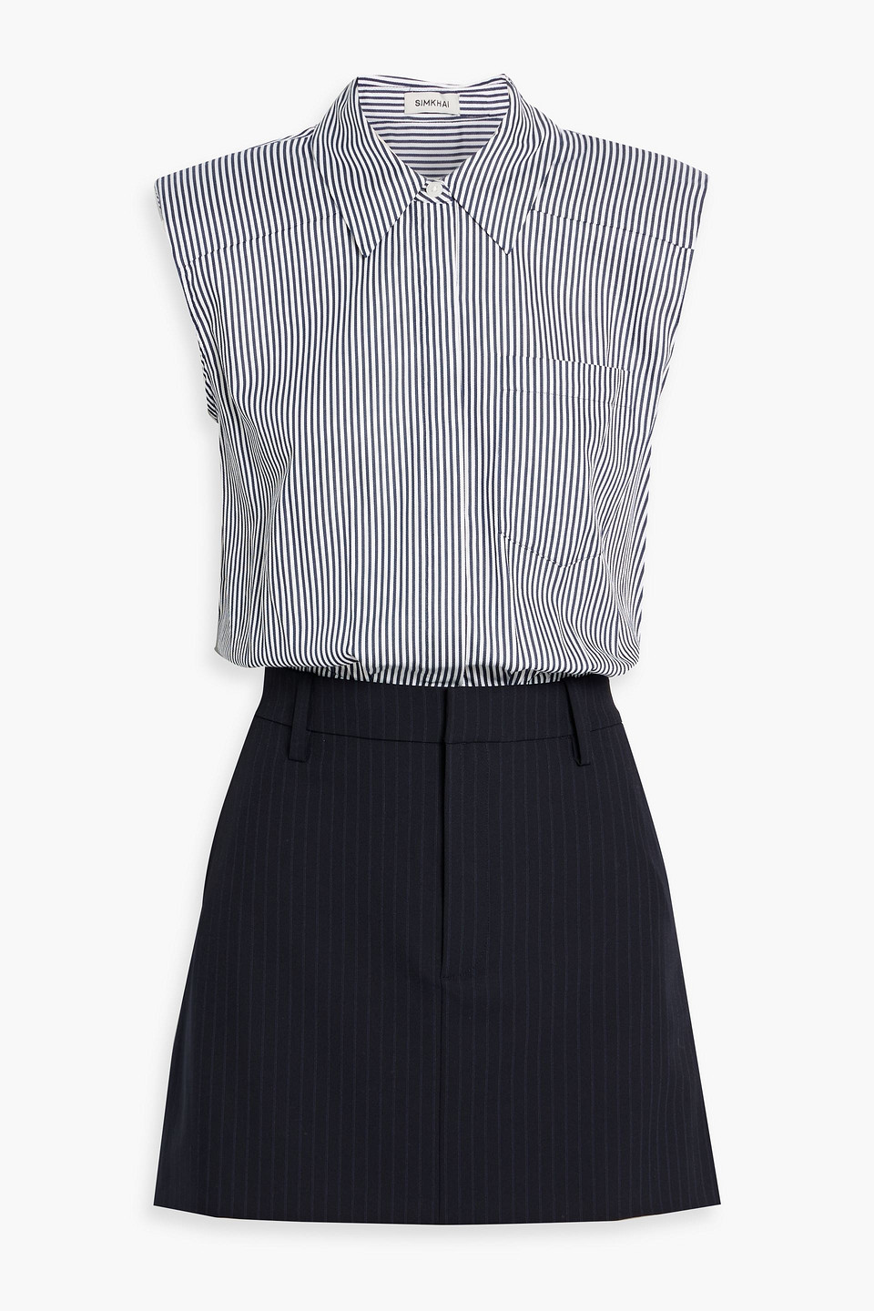 simkhai - graham striped jacquard mini shirt dress - blue - us 2