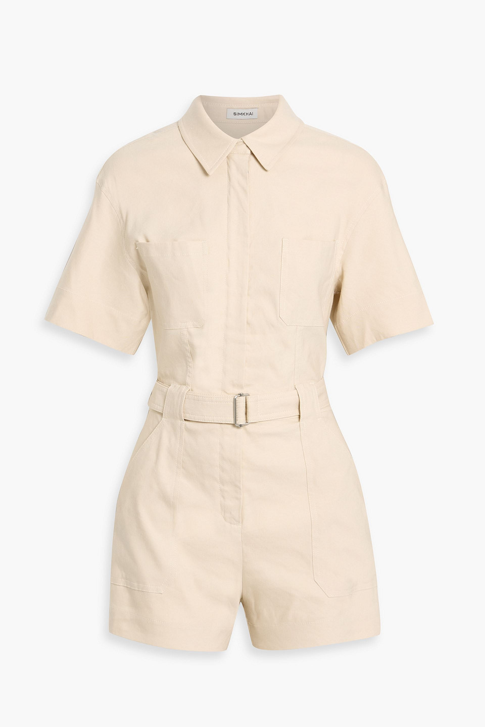 Simkhai Aspen Belted Linen-blend Playsuit In Neutral