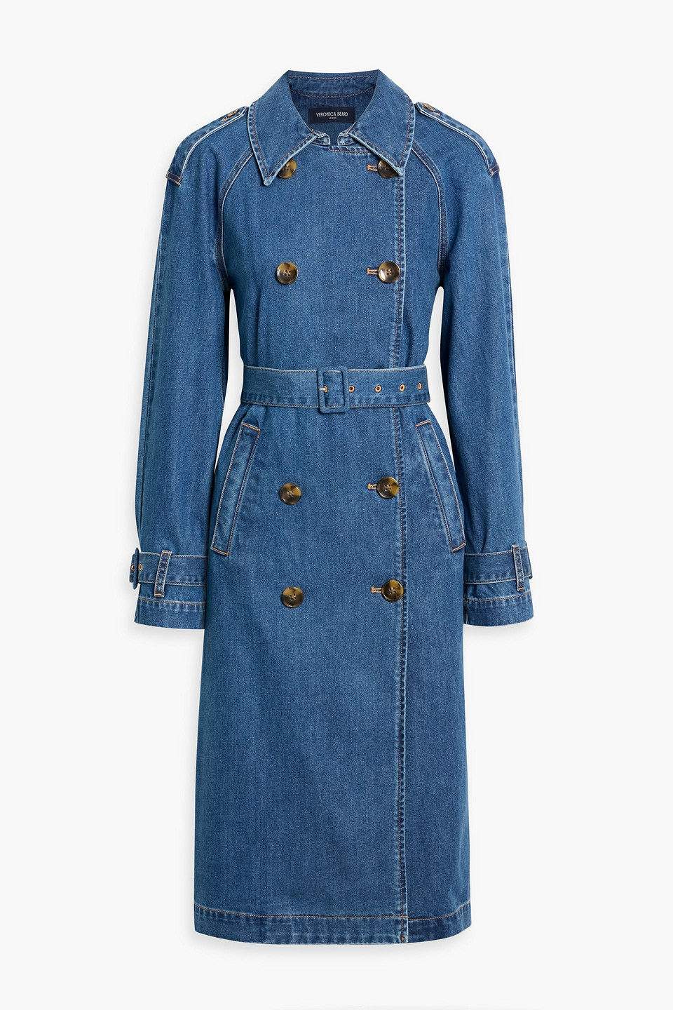 Veronica Beard Zuma Belted Denim Trench Coat In Blue