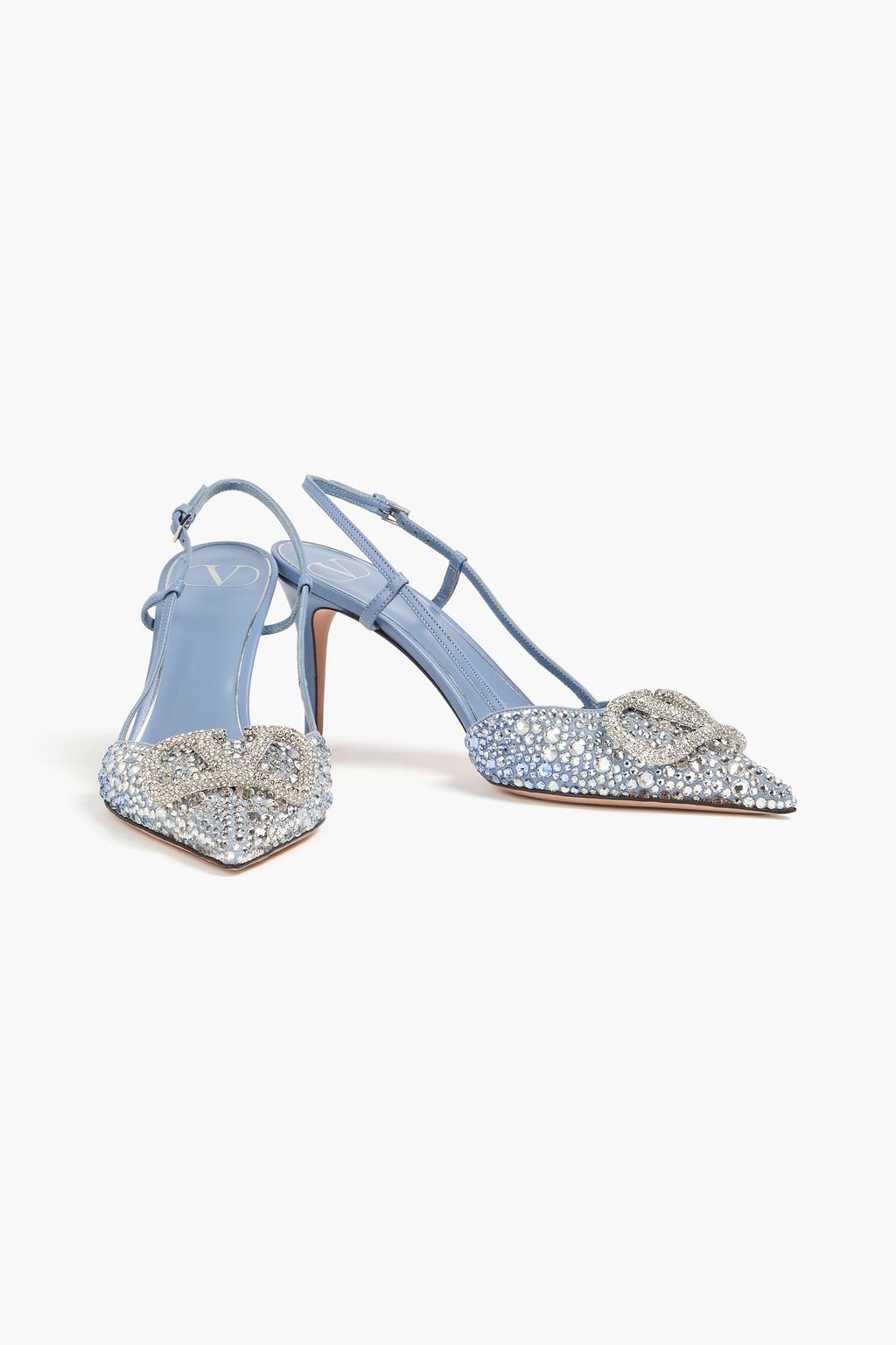 VALENTINO GARAVANI VLOGO embellished leather and suede slingback pumps
