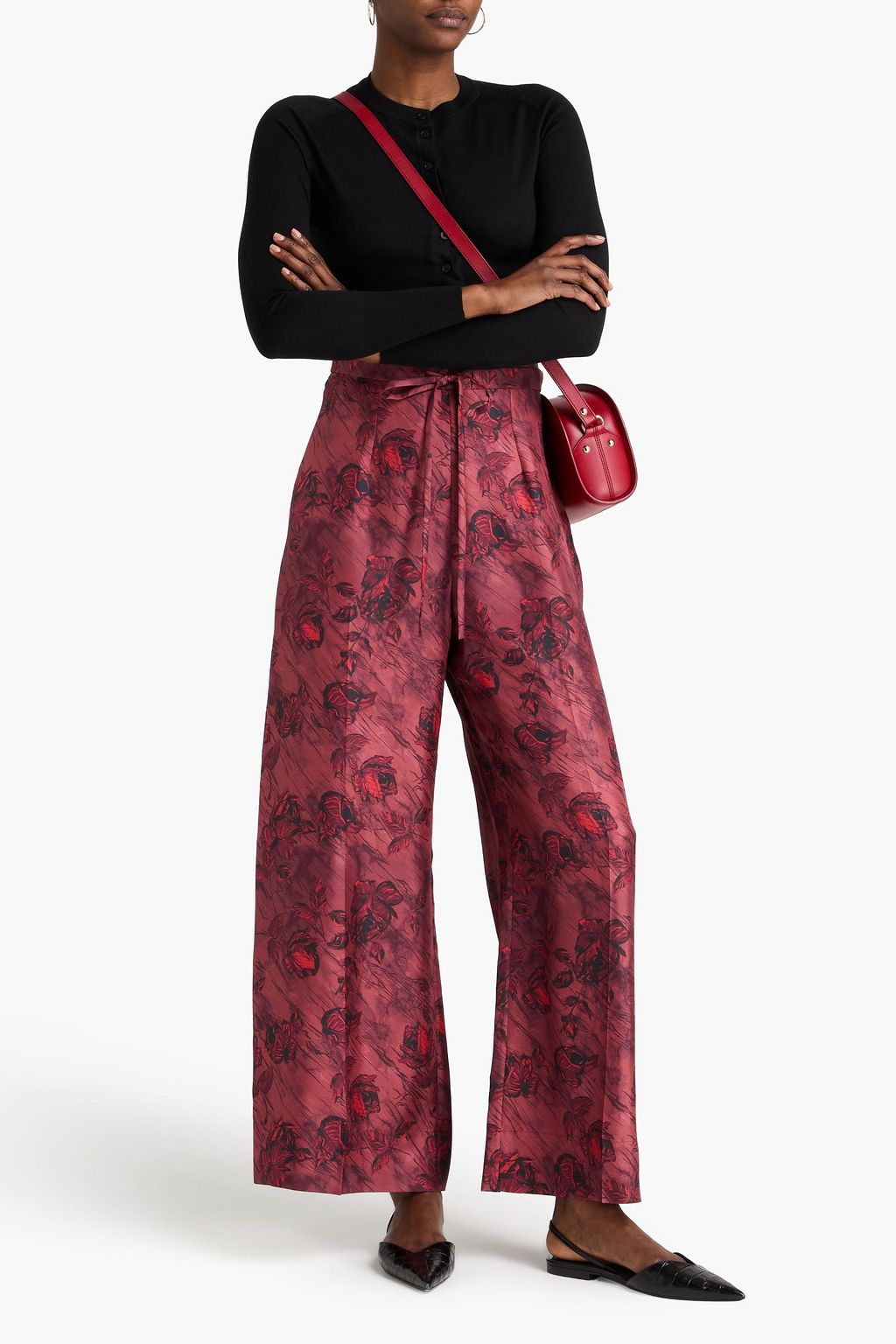 EMILIA WICKSTEAD Printed silk-twill wide-leg pants