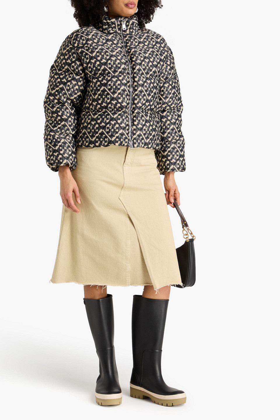  Tory Burch - Quilted Jacquard Down Jacket - Gray - Xs 
