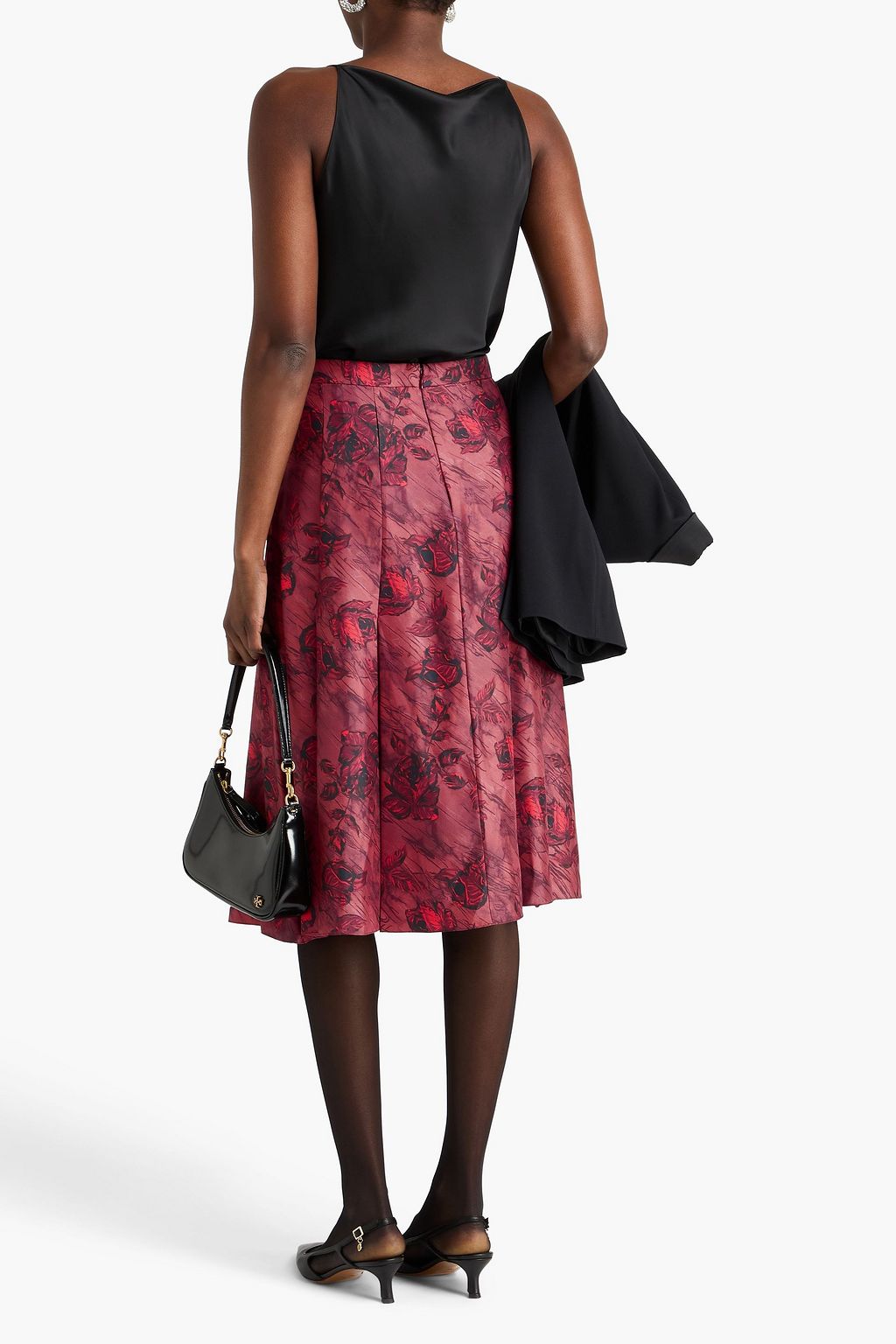 EMILIA WICKSTEAD تنورة متوسطة الطول "كينسي" من حرير تويل مزينة بطبعات