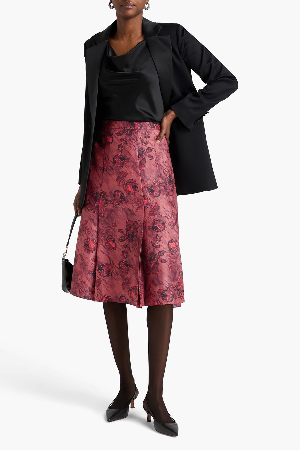 EMILIA WICKSTEAD تنورة متوسطة الطول "كينسي" من حرير تويل مزينة بطبعات