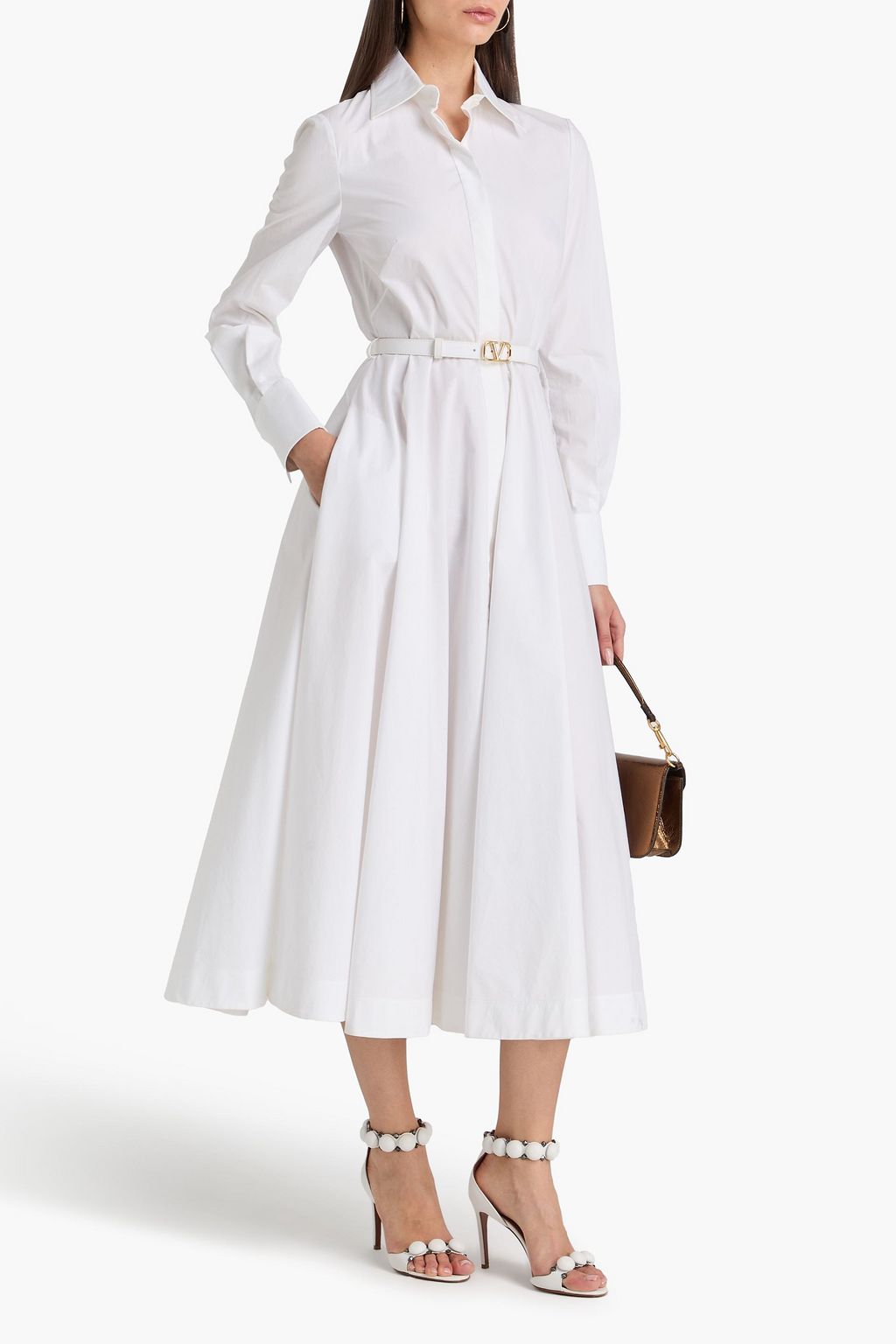 knee length dresses for ladies Floral Belted A Line Midi Dress | Shirt Dress main image 0