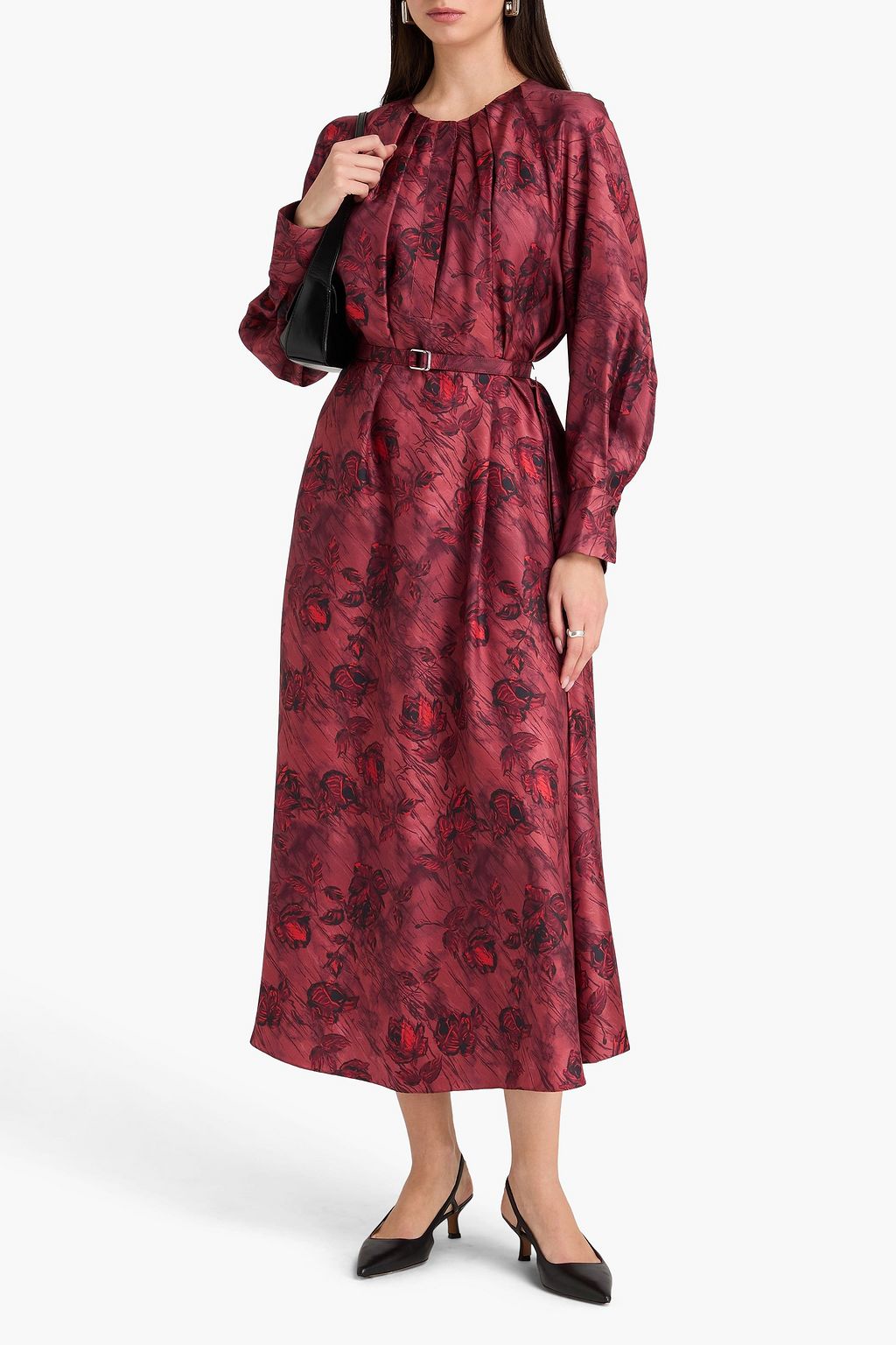 EMILIA WICKSTEAD Belted printed silk-twill midi dress