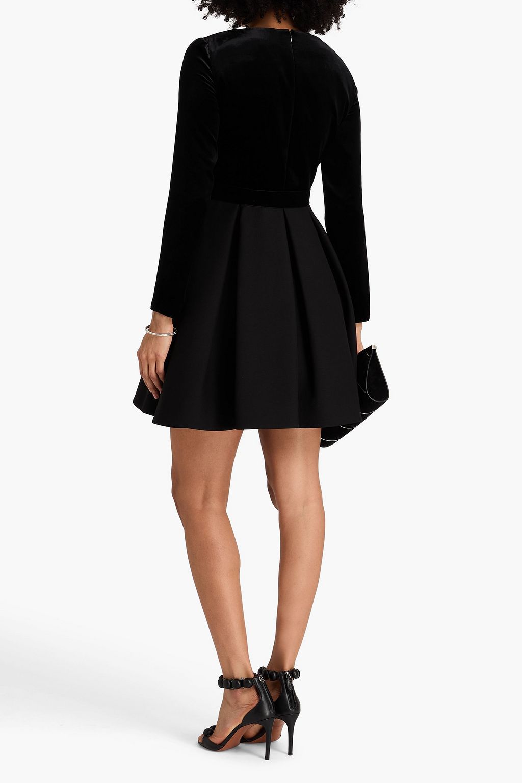 VALENTINO GARAVANI Velvet-paneled wool and silk-blend crepe mini dress