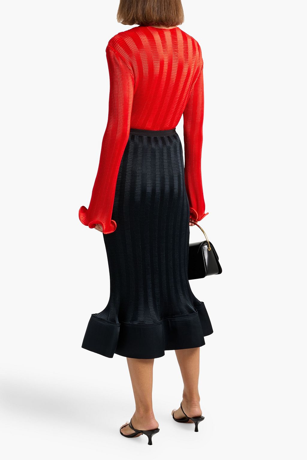 SIMKHAI Hollis shirred satin midi skirt