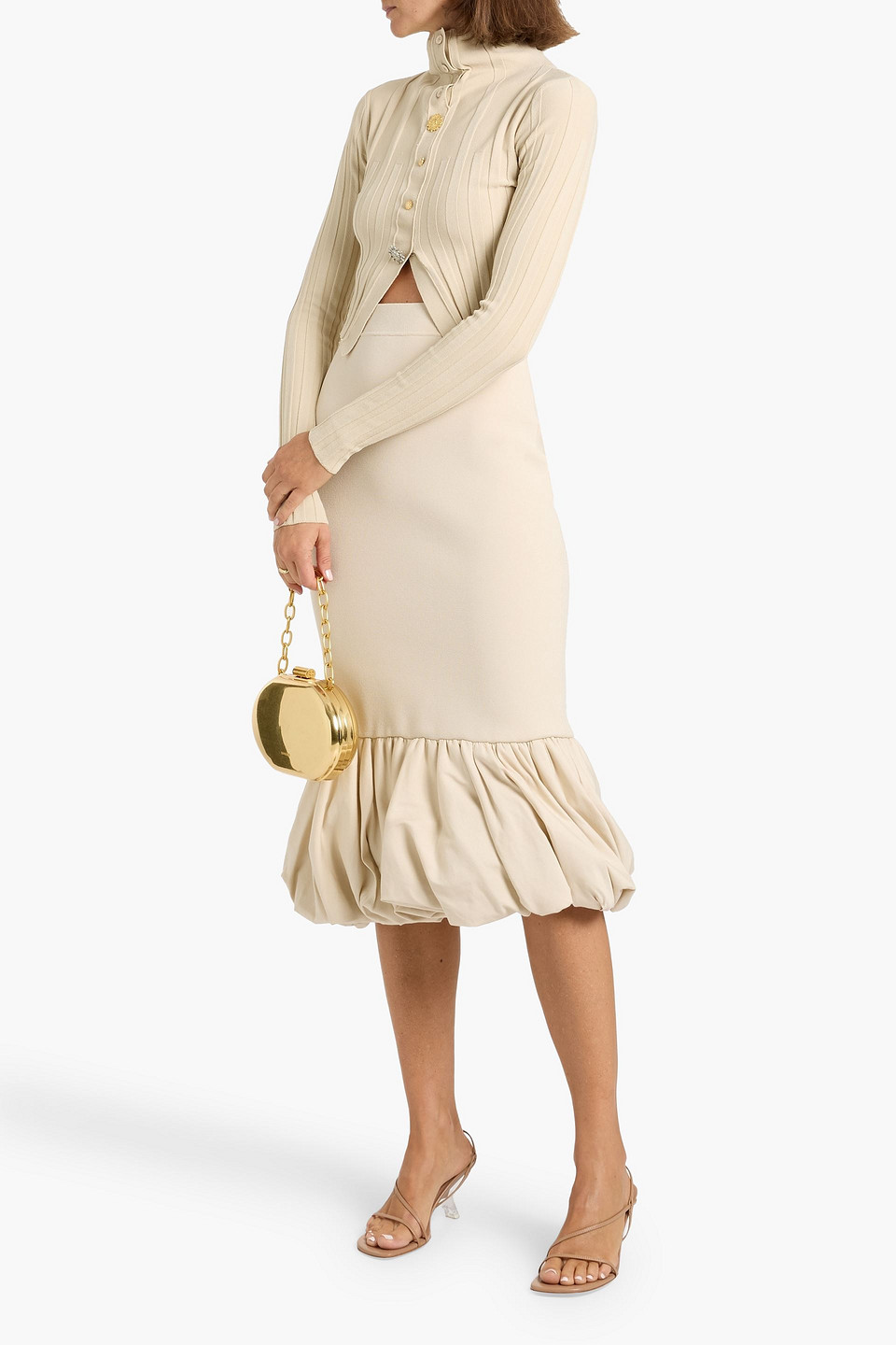 Simkhai Camille Stretch-knit And Linen-blend Midi Skirt In Sand