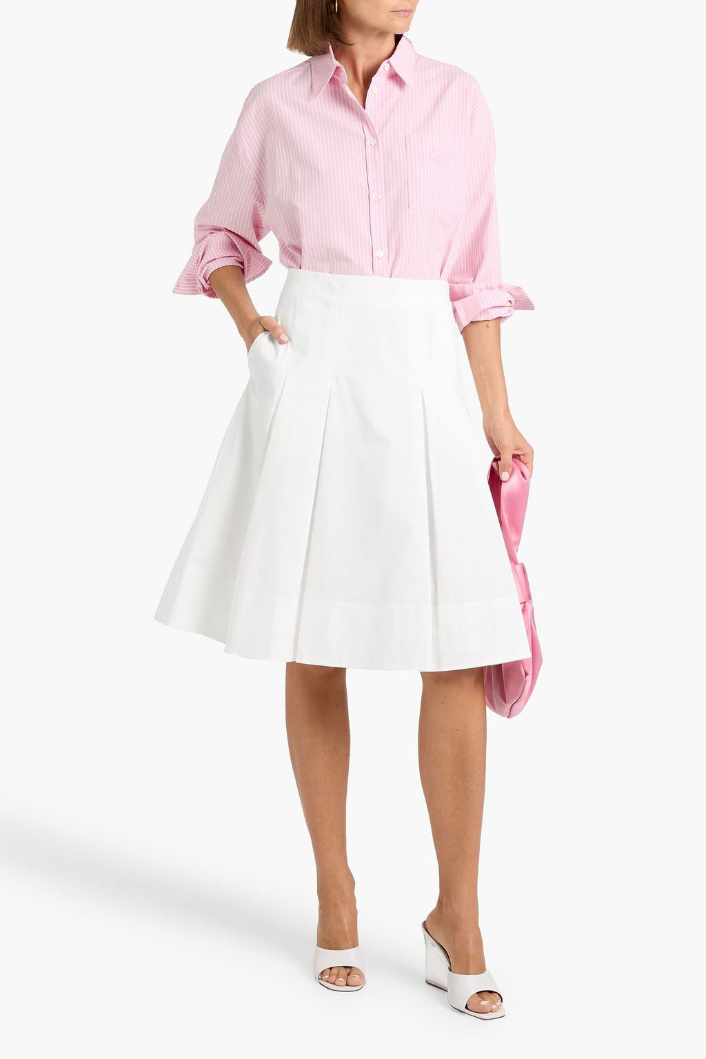 SIMKHAI Samantha pleated cotton-blend poplin skirt