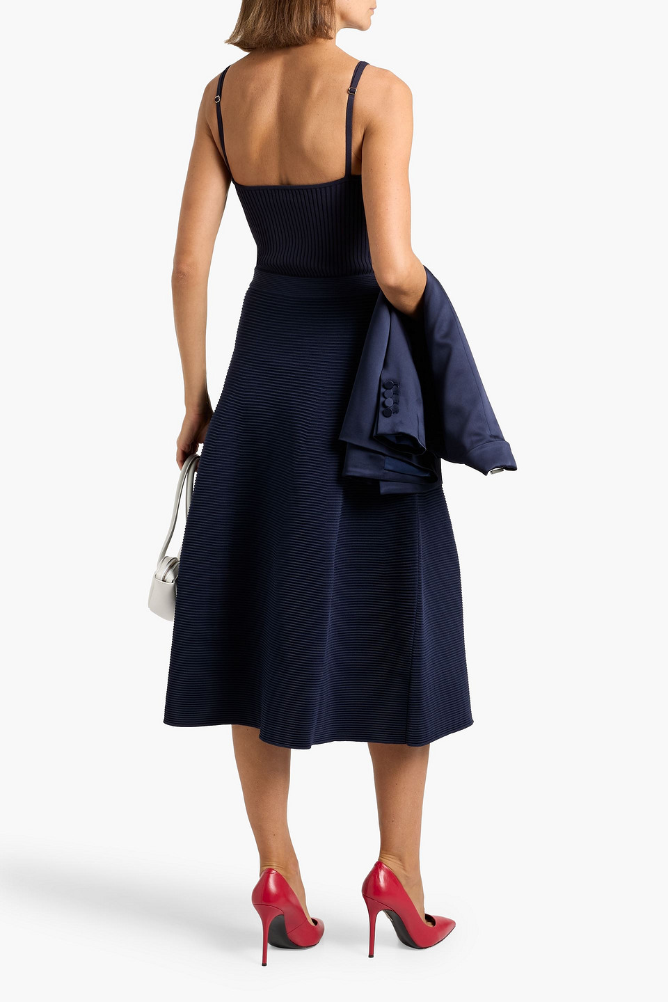 Simkhai Jennifer Ribbed-knit Midi Skirt In Blue